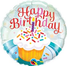 Classic • Cupcake • Happy Birthday • 18in. Standard Size Mylar Helium Balloon