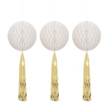 Honeycomb Balls Wht/Gld 3pk