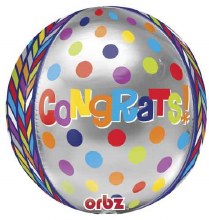 Congrats, ORBZ Colorful Dots • Jumbo 16in. Mylar Helium Balloon