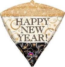 Happy New Year, Diamond 3D Shape • Jr. Jumbo 17in. Mylar Helium Balloon