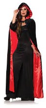 Black Velvet Hooded Cape with Red Lining
