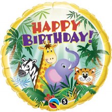 Jungle, Safari • Sweet Jungle, Happy Birthday • Standard Size 18in. Mylar Helium Balloon