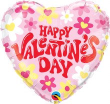 Happy Valentine's Day, Groovy Heart Shape • Standard Size 18in. Mylar Helium Balloon