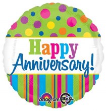 Happy Anniversary, Colorful & Bright Round • Standard Size 18in. Mylar Helium Balloon