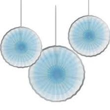 Paper Fans Blue/Silver 3pk