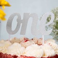 "One" Silver Glitter Cake Topper