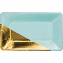 Mint w/ Gold Foil Rectangle Appetizer Paper Plates ~ 8 Count