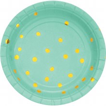 Mint w/ Gold Foil Dots 7in. Paper Plates ~ 8 Count