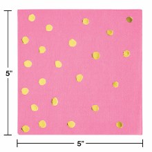 Pink w/ Gold Foil Dots Beverage Napkins ~ 16 Count