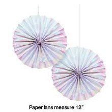 Iridescent 12" Paper Fans 2ct