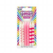 Pink and White Assorted Pattern Birthday Candles • 12 Count