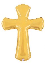 Cross, Gold Shape • Jumbo 44" Mylar Helium Balloon