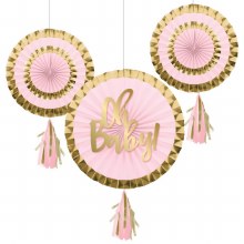 Oh Baby Pink Fan Decor 3pc