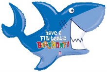 Ocean, Shark Happy Birthday Shape • Jumbo 39" Mylar Helium Balloon