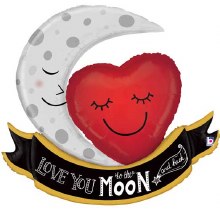 I Love You To The Moon and Back, Vintage Moon & Heart Shape • Jumbo 42in. Mylar Helium Balloon