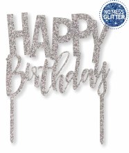 Cake Topper Bday Glitter Slvr
