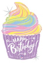 Jumbo Holographic Pastel Happy Birthday Cupcake ~ 27"