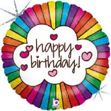 Rainbows • Holographic Rainbow Border • Happy Birthday • 18" Standard Size Mylar Helium Balloon