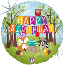 Woodland Critters, Happy Birthday • Standard Size 18" Mylar Helium Balloon