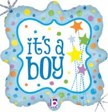 Blue, It's A Boy • Holographic Square • Standard Size 18" Myalr Helium Balloon