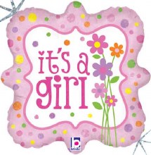 Pink, It's A Girl • Holographic Square • Standard Size 18" Mylar Helium Balloon