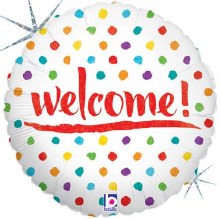 Welcome, Holographic Dots • Standard Size 18in. Mylar Helium Balloon