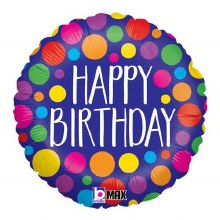 Classic • Purple Dots • Happy Birthday • 18in. Standard Size Mylar Helium Balloon