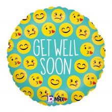 Get Well Soon Emoji • Standard Size 18in. Mylar Helium Balloon