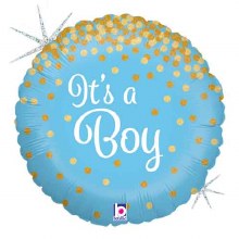 Blue, It's A Boy • Glitter Holographic • Standard Size 18" Mylar Helium Balloon