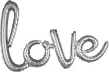 Air Fill Love Script, Silver • 31in. Mylar Banner/Decoration