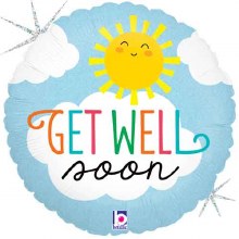 Get Well Soon Holographic Sunshine • Standard Size 18in. Mylar Helium Balloon