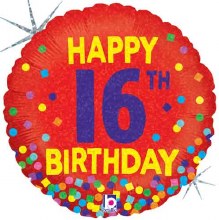 Standard Size / Happy 16th Birthday Holographic Mylar ~ 18"
