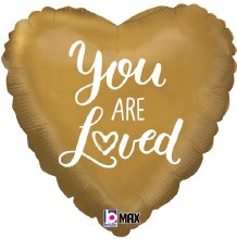 Chrome Gold Heart Shape, You Are Loved • Standard Size 18in. Mylar Helium Balloon