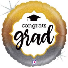 Gold/Silver Holographic, Congrats Grad Round • Standard Size 18" Mylar Helium Balloon