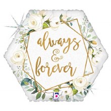 Always & Forever, Holographic White Roses Hexagon • Standard Size 18in. Mylar Helium Balloon