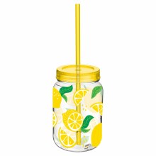 Mason Jar W/Straw Lemons