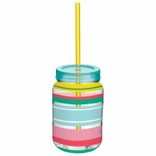 Cup Mason Jar W/Straw Stripped