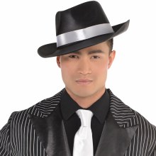 Hat Gangster Fedora Blk w/ Wht