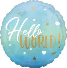 Blue, Hello World • Standard Size 18" Mylar Helium Balloon