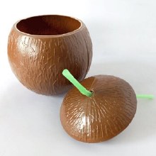 Coconut Cup Plastic w/Straw