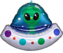 Outer Space, Alien Flying Saucer Shape • Jumbo 28in. Mylar Helium Balloon