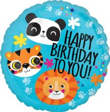 Jungle, Safari • Aniaml Friends, Happy Birthday • Standard Size 18in. Mylar Helium Balloon