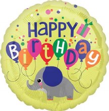 Elephant Party • Happy Birthday 17in. Standard Size Mylar Helium Balloon