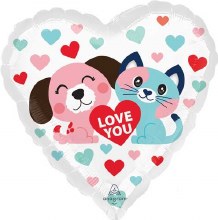 I Love You, Love Pets Heart Shape • Standard 18in. Mylar Helium Balloon