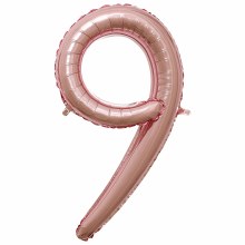 Mini 16in. Air-Fill Only Number Mylar Balloon • Rose Gold Script 9