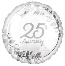 Happy Anniversary, 25th Silver Round • Standard Size 18in. Mylar Helium Balloon