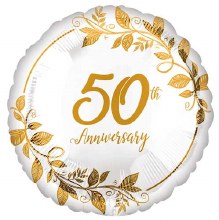 Happy Anniversary, 50th Gold Round • Standard Size 18in. Mylar Helium Balloon