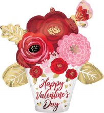 Happy Valentine's Day, Jumbo Satin Flower Bouquet Shape • Jumbo 26in. Mylar Helium Balloon