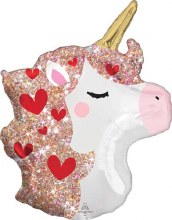 Unicorn, Hearts Shape • Jr. Jumbo 21in. Mylar Helium Balloon