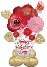 Free-Standing 4½ft. AirLoonz Air-Fill Mylar, Happy Valentines Day Satin Bouquet Shape